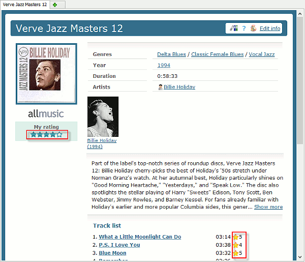 Ratings on the album page