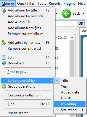 Sort the main album list by rating