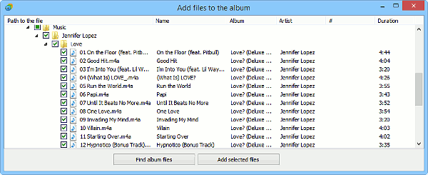 Select files of the album
