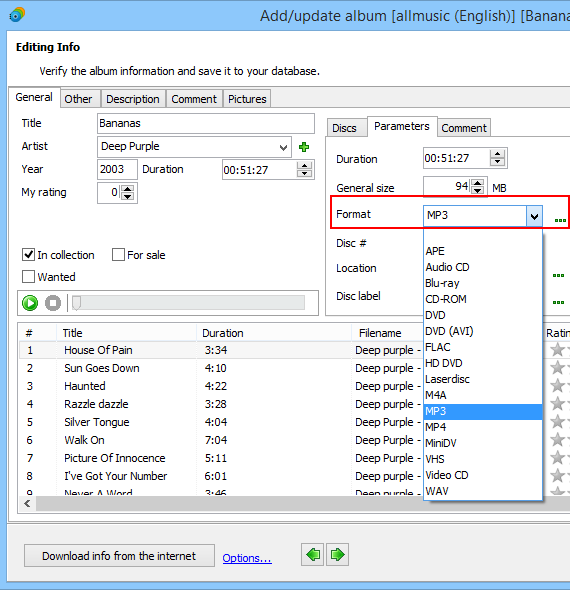 Setting format