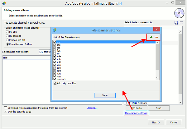 Add or remove filename extensions