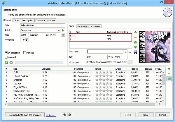 Edit information about an album with multiple CDs