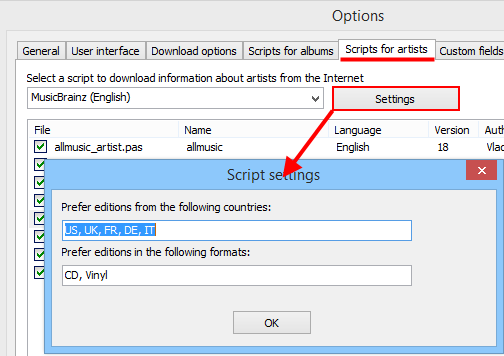 Settings for artists