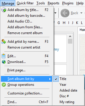 Sorting the main album list