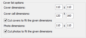 Sizes for the cover list mode