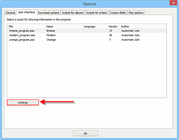 Open the interface settings window