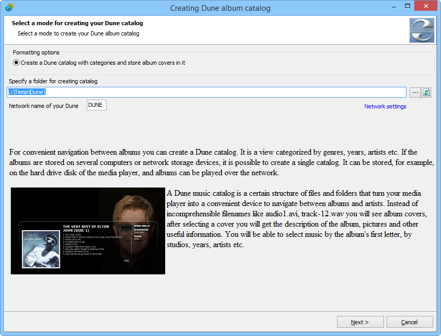 Dune HD music catalog wizard