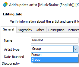 Setting artist type