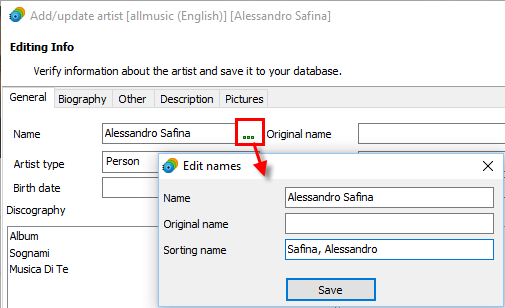 Edit sorting name