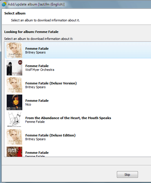 Album search results