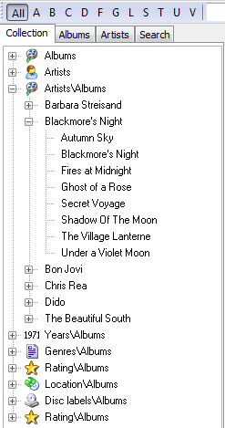 Music collection tab