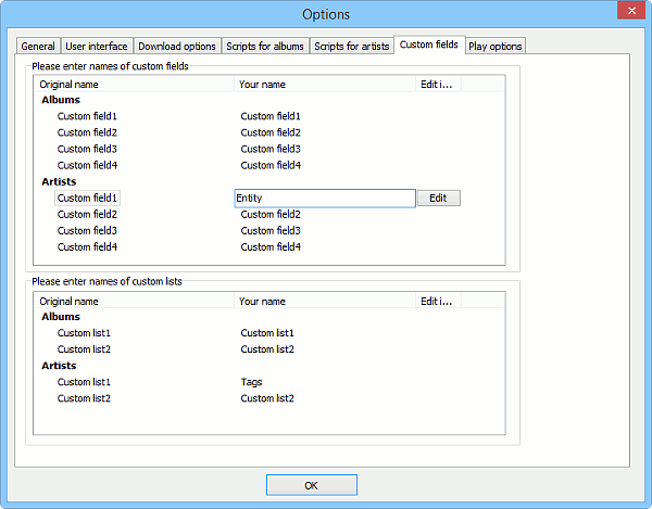 Enter names for custom fields