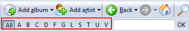 Filter music albums by the first letter