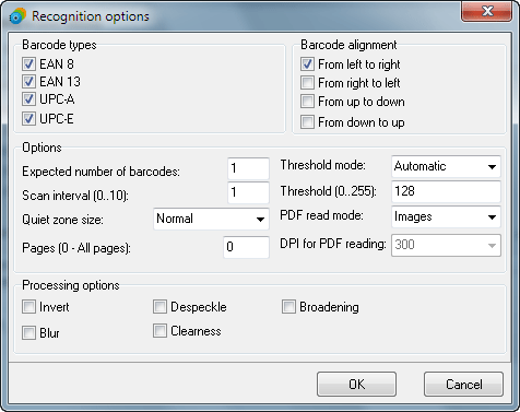 Barcode recognition options