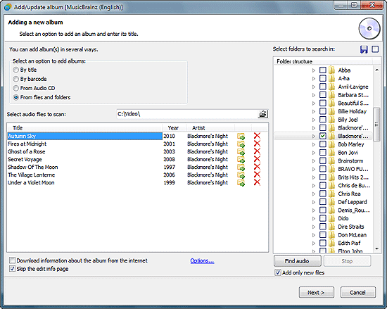 Scan folders for audio files