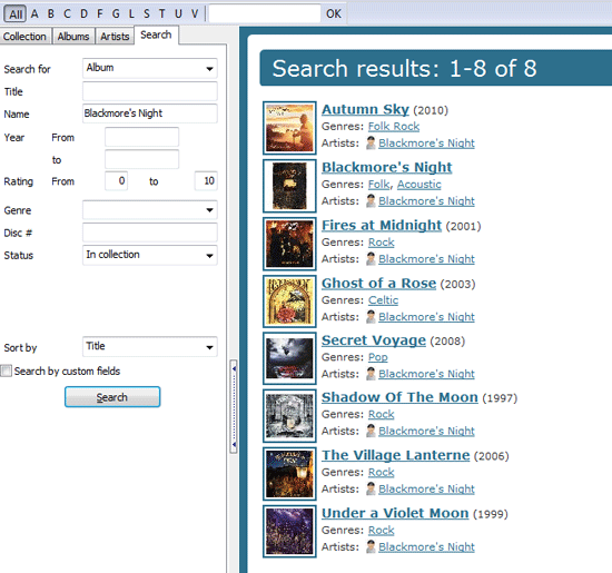 Music search results